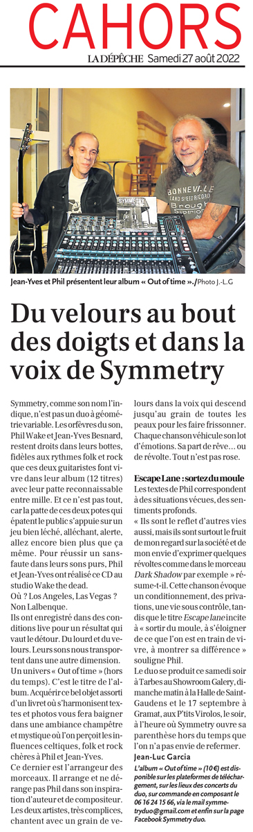 Article La Depeche 27 aout 2022 - Symmetry