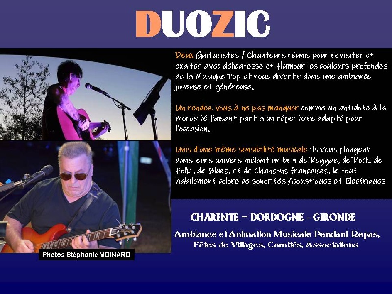 Duozyk : Duo Pop-rock Rock Variété  Guitaristes - Chanteurs Poitou-Charentes - Charente (16)