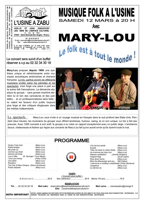 Photo concert L'Usine à  Zabu  Saint-Germain-des-Angles  Mary-Lou