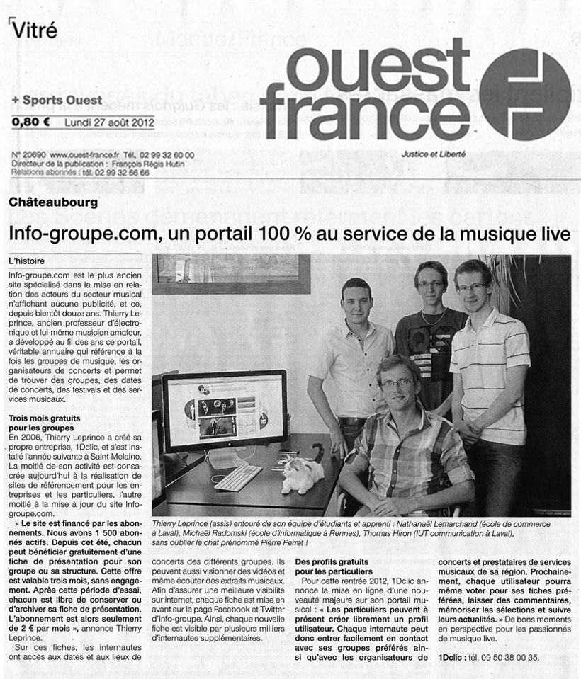 Article Ouest France - Aoüt 2012