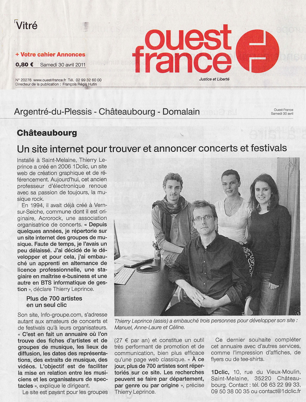 Article Ouest France Avril 2011